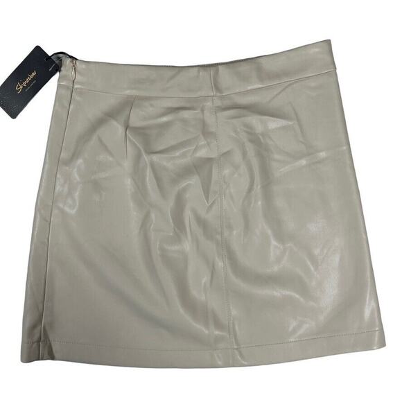 Shinestar Women’s Vegan Faux Leather Mini Skirt M Beige High Waist NWT - Picture 1 of 6